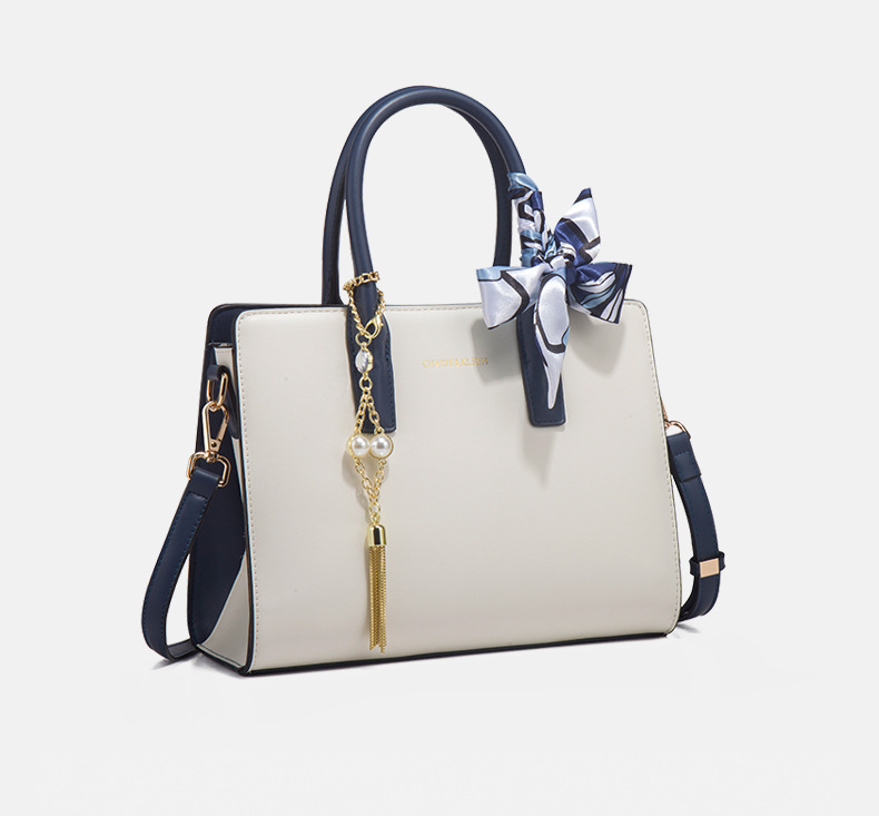 2025 New Faux Leather Satchel Handbag with Pearl Tassel Charm